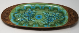 MCM Treasure Craft Serving Platter Psychedelic Green Floral Design USA Ceramic - £22.37 GBP