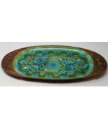 MCM Treasure Craft Serving Platter Psychedelic Green Floral Design USA Ceramic - £22.40 GBP