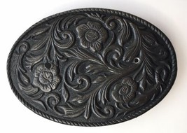 Vintage Metal Belt Buckle Floral Scroll Oval Unsigned Heavy - £11.16 GBP