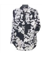 Calvin Klein Black &amp; White Floral Long Roll Tab Sleeves Tunic Women&#39;s Si... - $20.54 CAD