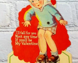 1920s 1930s Die Cut Valentines Day Card Boy on Roller Skates Moveable - $9.85