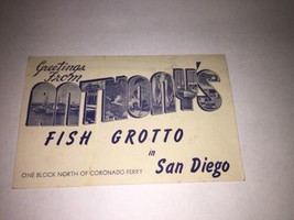 ANTHONY&#39;S FISH GROTTO San Diego, California Restaurant ca 1940s Vintage Postcard - £17.01 GBP