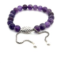 David Yurman Authentic Amethyst Spiritual Beads Bracelet 6.6-8.5&quot; Sil 8 mm DY470 - £193.98 GBP