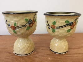 Pair Vintage Hotta Yu Shoten Japanese Japan Basketweave Majolica Double ... - $39.59