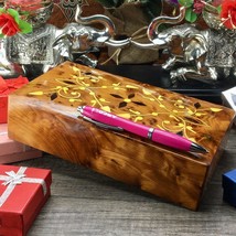 Valentine gift box, Keepsake burl wooden box with hinged lid, Gift box for him - £73.98 GBP