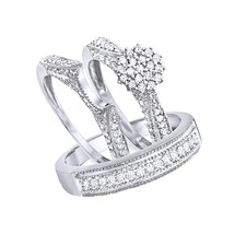 Él y Ella Imitación Diamante Wedding Ring Band Trío Novia Set Oro Blanco... - £344.53 GBP