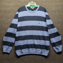 Chaps Ralph Lauren Men&#39;s Sz L Black Blue Striped Crew Neck Knit Sweater - £19.33 GBP