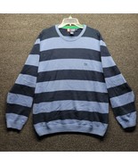 Chaps Ralph Lauren Men&#39;s Sz L Black Blue Striped Crew Neck Knit Sweater - £19.03 GBP