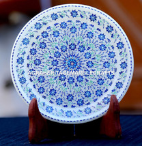 Antique White Marble Serving Dish Plate Semi Mosaic Lapis Living Art Decor H1951 - £872.92 GBP