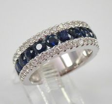 3Ct Round Cut Lab-Created Blue Sapphire Wedding Band Ring 14K White Gold Plated - £70.33 GBP