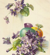 Vase of Violets &amp; Colored Eggs Antique Easter Postcard - $5.50