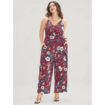 Bloomchic Floral Belted Pocket Faux Wrap Cami Jumpsuit Red 18-20 - $24.06