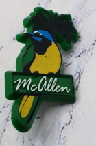 McAllen Green Jay Palm Tree Texas State Vintage Bird Plastic Lapel Pin - £7.74 GBP