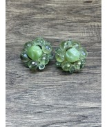 Vintage Green Beaded Cluster Clip On Earrings West Germany Estate Jewelr... - €10,16 EUR