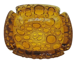 Vintage Mid Century Modern Libbey Orange Amber Bubble Glass Square Ashtr... - $20.74