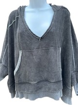 Free People FP Movement Sweatshirt Size Small Gray Hood V Neck Cropped - £15.73 GBP