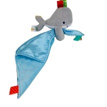 Taggies Whale Lovey &amp; Rattle Blue Minky Satin Security Blanket Baby Plus... - £12.46 GBP