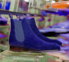  New Handmade Men&#39;s blue suede fashion boot, Men&#39;s chelsea style Boot 2019 - £122.67 GBP