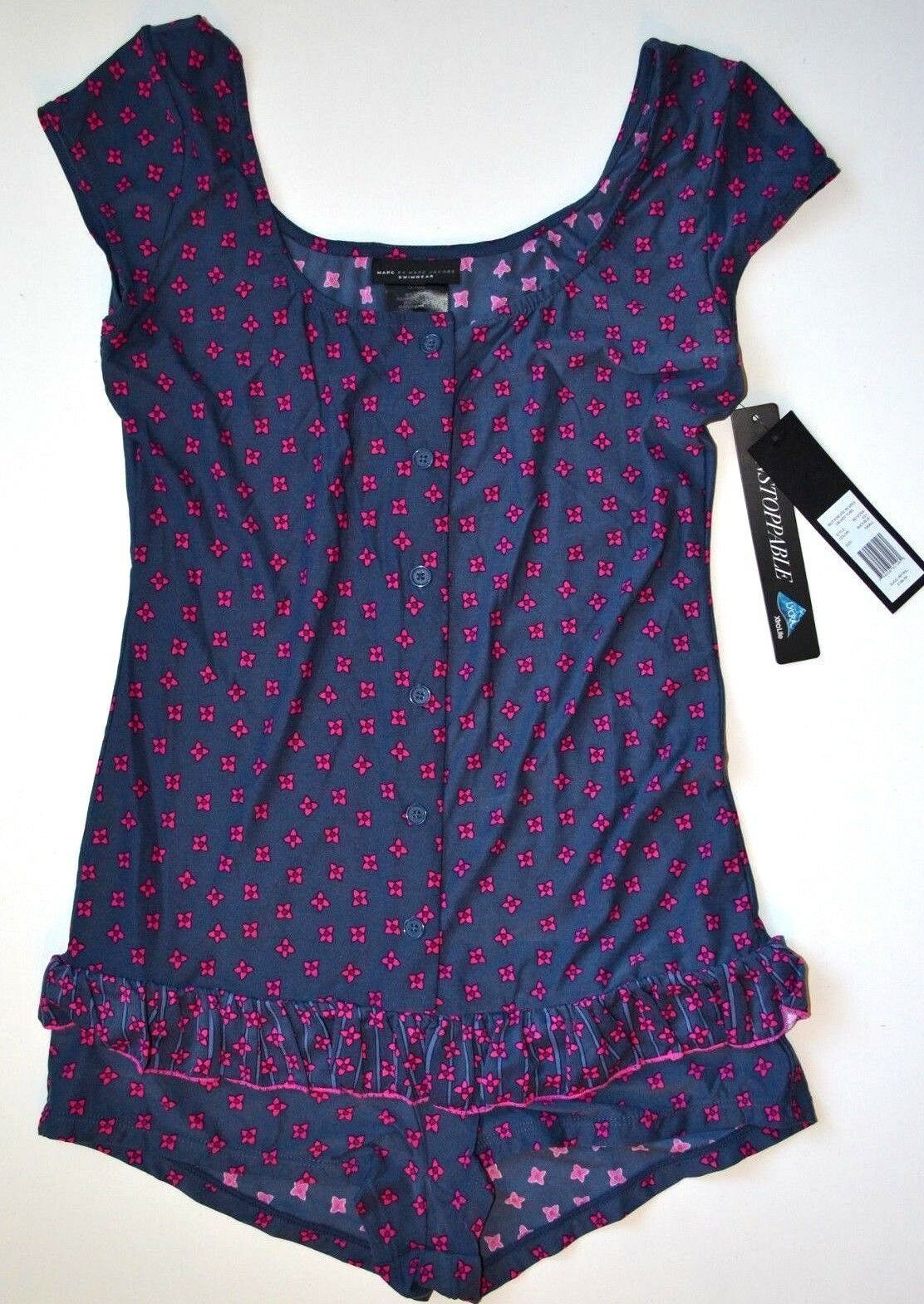 MARC JACOBS CHRISSIE&#39;S ROMPER SKIRTED SWIM SHORTS COVER-UP BLUE PINK $18... - $55.99