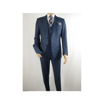 Men Suit BERLUSCONI Turkey 100% Italian Wool Super 180's Vested #Ber1 Navy Blue image 2