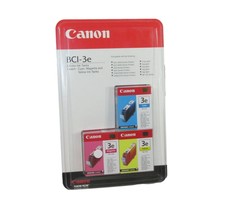 Genuine Canon Color Ink Set 3 Pack Cyan Magenta Yellow #BCI-3e Sealed Package - £7.91 GBP