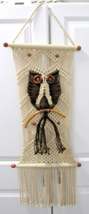 Macrame OWL Hanging Boho Large 35&quot; Wall Art MCM 70&#39;S Jute Folk Art EUC - £31.10 GBP
