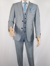 Men Suit BERLUSCONI Turkey 100% Italian Wool Super 180&#39;s 3pc Vested #Ber8 Gray - £239.79 GBP