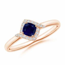 ANGARA Cushion Blue Sapphire and Diamond Halo Promise Ring for Women in 14K Gold - £521.50 GBP