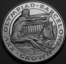 Gibraltar Crown, 1992 Gem Unc~Long Jumper~Barcelona Olympics - $31.88