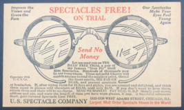 1924 US Spectacle Co Eye Glasses Optician Advertising Postcard Chicago I... - $19.47