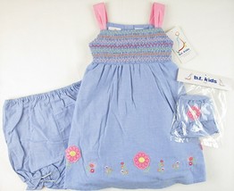 NWT b.t. kids Girl&#39;s 3 Pc. Embroidered Chambray Sun Dress Outfit Set, 24 Mos. - £13.40 GBP