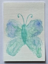 ACEO Original Art Blue and Green Butterfly Watercolor Painting on Paper - $7.02 CAD