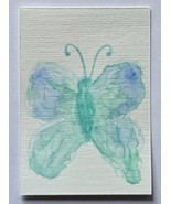 ACEO Original Art Blue and Green Butterfly Watercolor Painting on Paper - $5.00