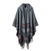 Oversize Blanket Tassel Long Large Wrap Wool Scarf w/ Hat Checker Shawl - Grey - £11.78 GBP