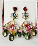 R.H. Macy &amp; Co. Boxed Earrings Post Back Dangle Gemstones Red Pink Green #2 - $17.79