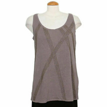 Eileen Fisher Smoke Gray Linen Jersey Beaded V-neck Tank Top M - £74.78 GBP