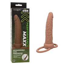 Performance Maxx Rechargeable Dual Penetrator Cock Ring Butt Plug - Brown - Se-1 - £48.23 GBP