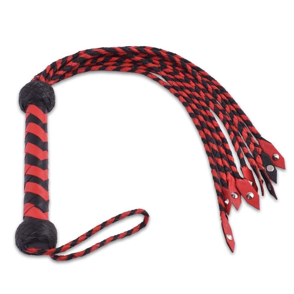 Real Cow Leather Flogger, BDSM  Metal Studs Flogger Whip 09 Tails Handma... - $22.43