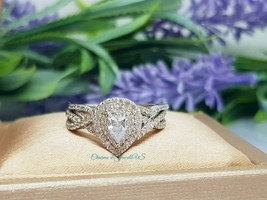 2.8 Ct Pear Cut Wedding Ring Set Engagement Ring Set Real 925 Silver Non Tarnish - £102.21 GBP