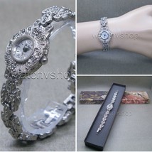 Women Wrist Watch Silver Plated Marcasites Stones Bracelet with Gift Box LM08 - $26.99