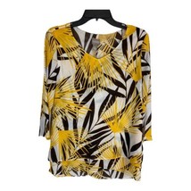 Chicos Womens Shirt Size 0=Small Yellow Safari Black V Neck 3/4 Sleeve Layered - £18.40 GBP