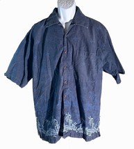 DICKIE WALKER Men&#39;s Short Sleeve Button Down Floral Shirt Blue Large - £12.24 GBP