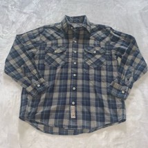 Boys Size Medium Arizona Jean Company Blue Gray Grey Plaid Button Up Shirt EUC - $16.00