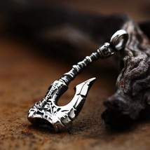 Viking Battle Axe Pendant Punk Biker Necklace Scandinavian Jewelry For Men 24&quot; - £9.55 GBP