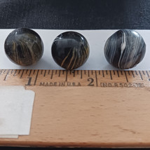 Antique German Glass Marbles Lot of 3 Indian White Yellow Swirl on Black Base - £31.63 GBP