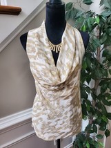 Ann Taylor Cream Gold Thread 100% Modal Cowl Neck Sleeveless Top Blouse Medium - £20.78 GBP