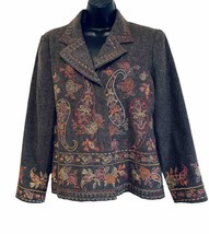 Coldwater Creek Women&#39;s Jacket Embroidered Paisley Floral Size PM Brown - £18.21 GBP