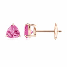 Pink Sapphire Trillion Solitaire Stud Earrings in 14K Gold (Grade-AA , 5MM) - £639.96 GBP