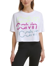 Calvin Klein Womens Performance Sliced Logo Cropped T-Shirt,Melrose,Medium - £22.75 GBP