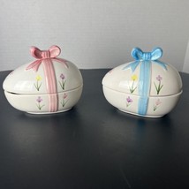 Vtg Ceramic Spring Floral Easter Egg Candy Dishes/Trinket Boxes Cresco - £16.48 GBP